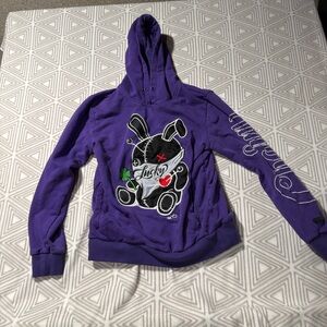 Men's Purple Graphic Hoodie with Bunny Design